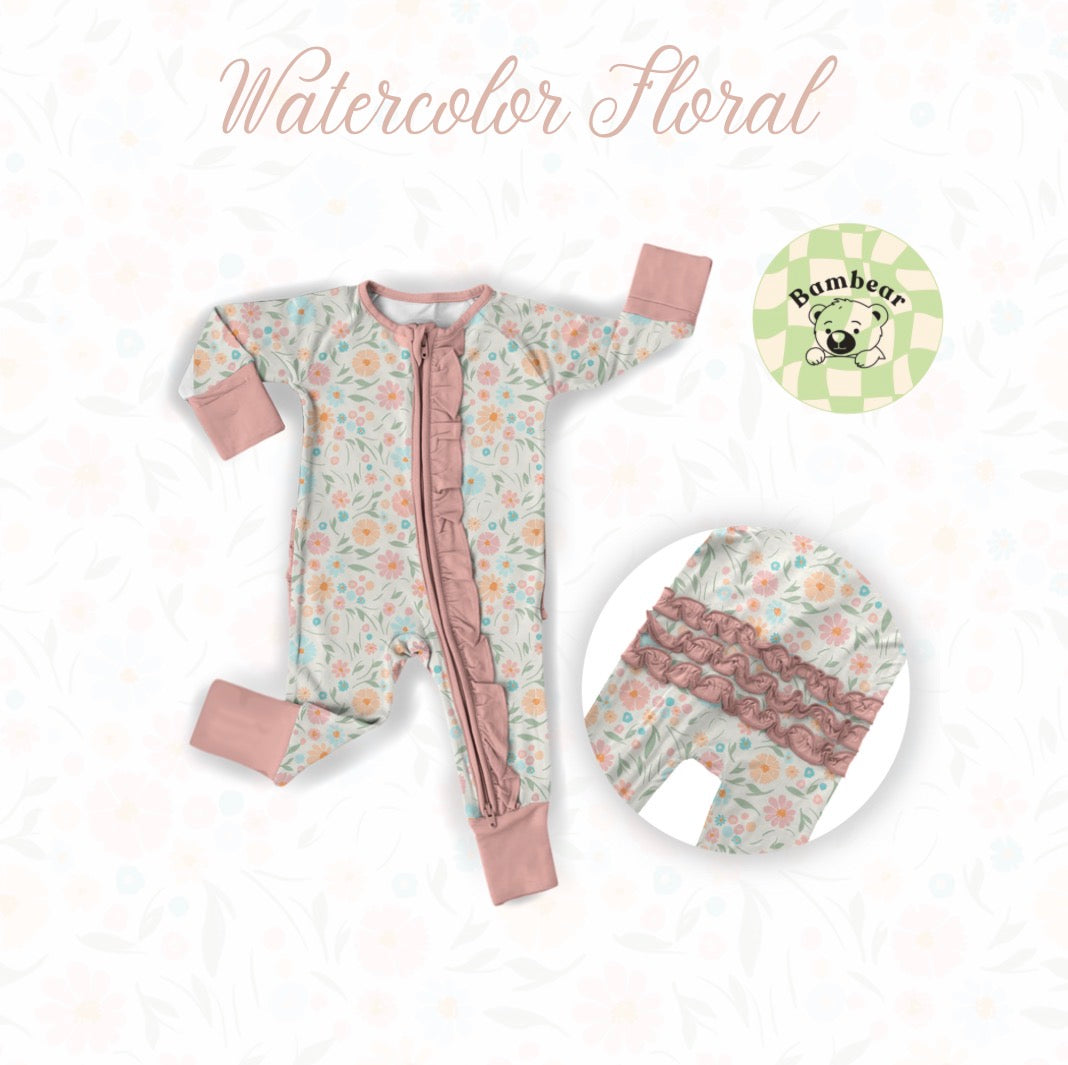 Watercolor Floral Ruffle Zippy