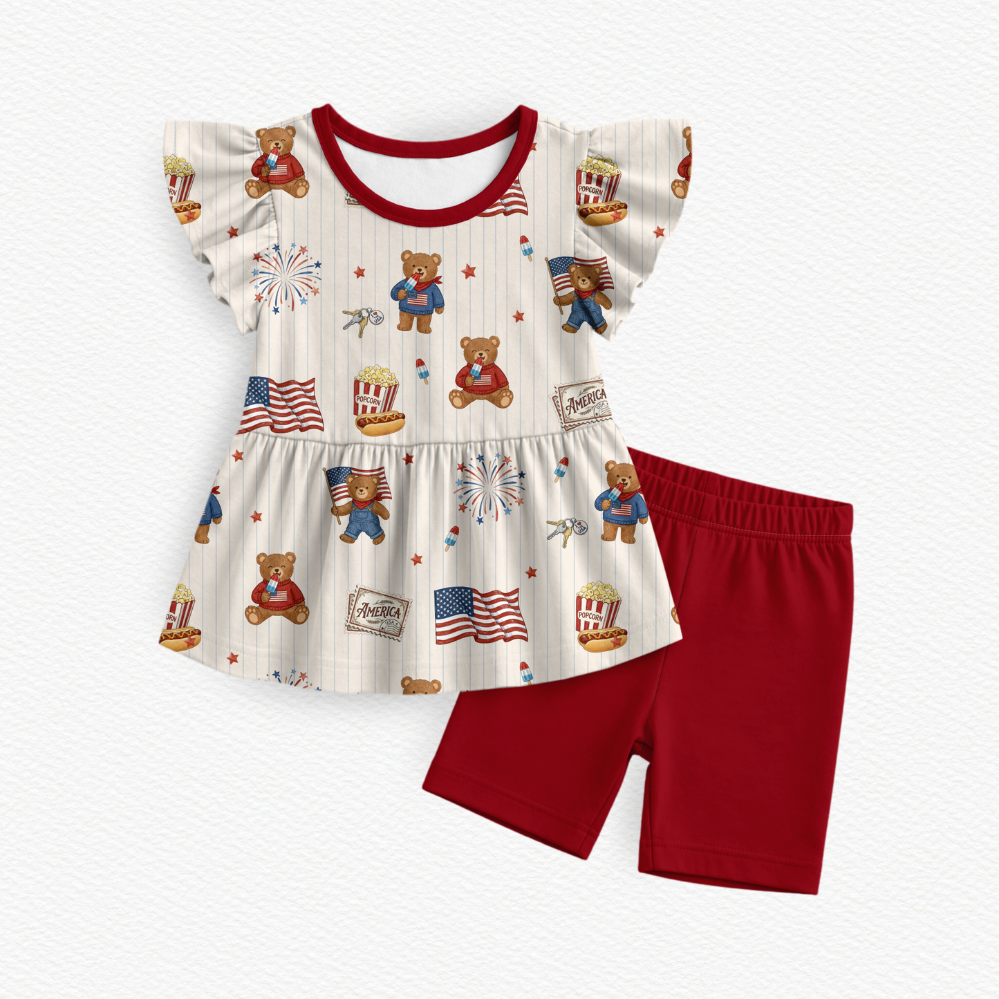 Beary American Summer Ruffle Peplum & Bikers